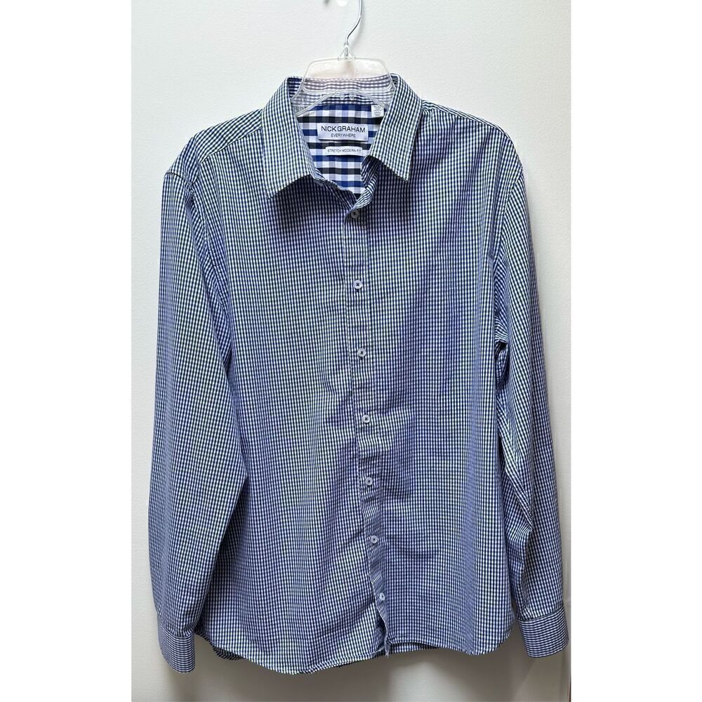 Nick Graham men’s stretch modern fit blue flip cuff shirt size XL TG #29-1298